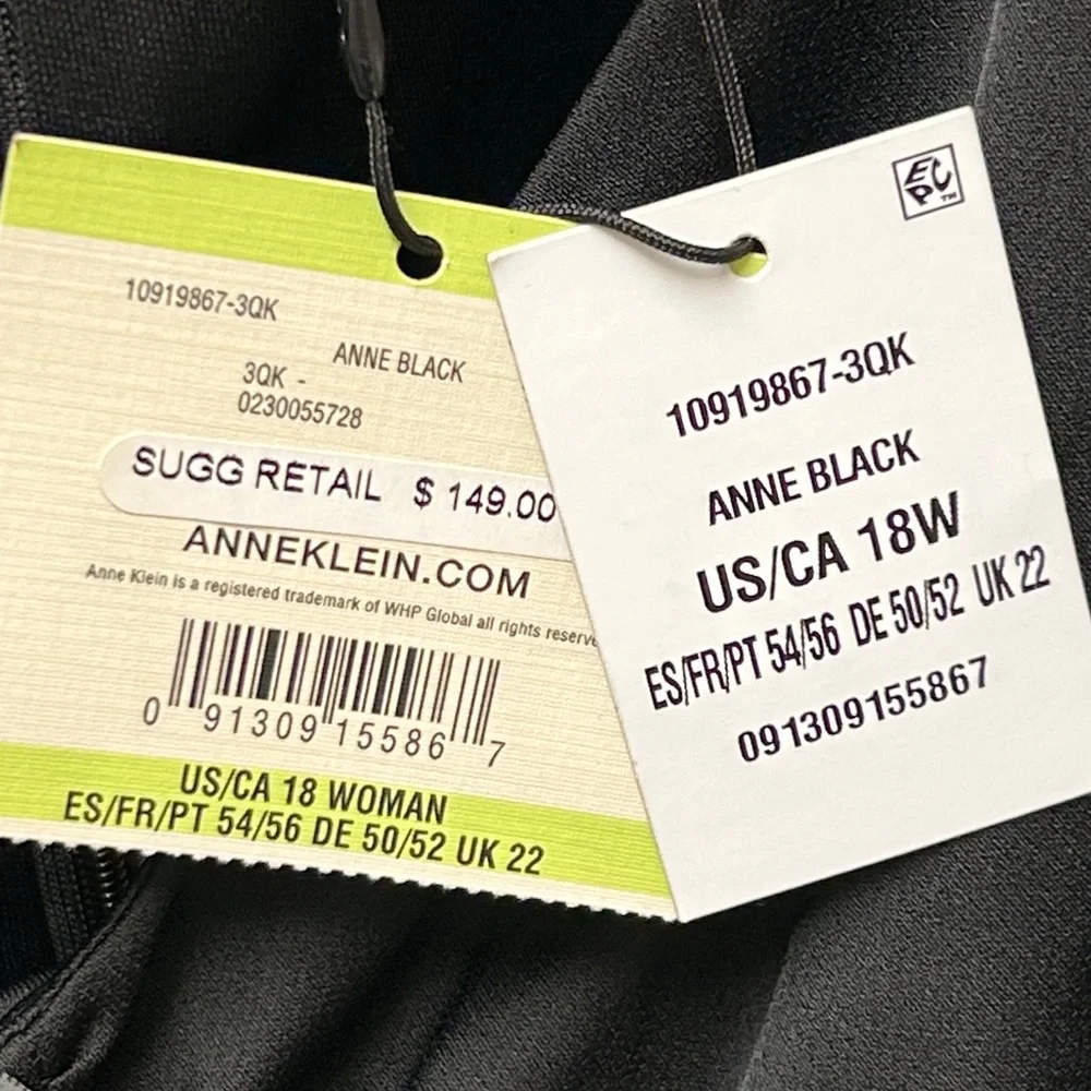 Elegant New With Tag Anne Klein Black Dress with Puff Sleeves Size 18W - Picture 8 of 11